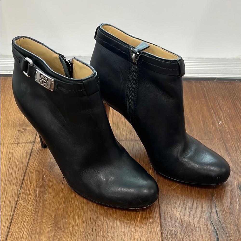 Coach Black Ankle Booties with Buckle Detail